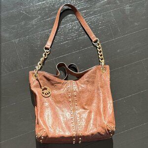 Brown Gold Studded Micheal Kors Bag